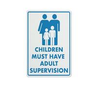 Segnale di avvertimento blu per la supervisione di un adulto con scritta in lingua inglese "Children Must Have Adult Supervision", 30,5 x 2