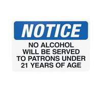 Segnale di avvertimento con avviso No Alcohol Will Be Served To Patrons Under 21 Years of Age, segnale di divieto di sicurezza in metallo per la casa e il lavoro da parete Attenzione di sicurezza