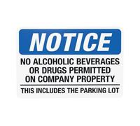 Segnale di avvertimento con avviso "No Alcoholic Beverages or Drugs Permitted On Company Property", segnale di divieto di sicurezza, cartello in metallo per casa, lavoro, parete, sicurezza, sicurezza