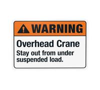 Segnale di avvertimento con gru a testa alta, con scritta "Stay Out From Under Suspended Load Warning, Construction Security", per casa, lavoro, strada, cortile, garage, strada, parete, sicurezza
