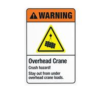 Segnale di avvertimento con gru a testa alta, pericolo di schiacciamento, con scritta "Stay Out From Under Overhead Crane", cartello metallico per la sicurezza della costruzione, per casa, garage