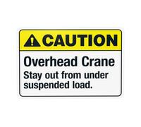 Segnale di avvertimento con gru in testa e scritta "Stay Out From Under Suspended Load Warning, Construction Security Metal Signs for Home Business Outdoor Indoor Garage Street Wall Safety Caution