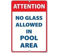 Segnale di avvertimento con le regole della piscina e la sicurezza - No Glass Allowed in Pool Area - Attention Activity Sign 20,3 x 30,5