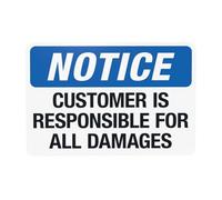Segnale di avvertimento con scritta "Customer Is Responsible For All Damages, Store Security" per casa, lavoro, esterni, interni, strada, cortile, garage, parete stradale, sicurezza, decorazione