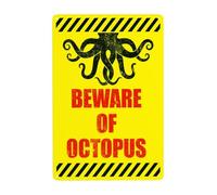 Segnale di avvertimento con scritta in inglese "Beware of Octopus Pool Rules" (lingua italiana non garantita), per casa, lavoro, esterni, interni, strada, cortile, garage, parete stradale, sicurezza