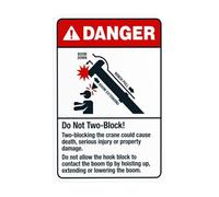 Segnale di avvertimento con scritta in inglese "Do Not Two-Block Two-Blocking The Crane Cause Death", cartello in metallo per la sicurezza delle costruzioni, per ambienti esterni, interni, muri