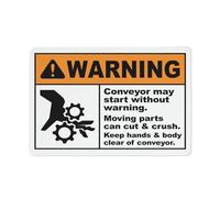 Segnale di avvertimento con scritta in inglese "Warning Conveyor May Start Without Warning Moving Parts" (lingua italiana non garantita), cartello per esterni, 30,5 x 20,3 cm, per casa, affari