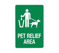 Segnale di avvertimento con scritta in lingua inglese "Pet Relief Area With Man Walking His Dog", cartello in metallo per affari, casa, esterni, interni, garage, parete stradale, sicurezza