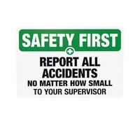 Segnale di avvertimento con scritta in lingua inglese "Report All Accidents No Matter How Small To Your Supervisor, cartello di sicurezza in metallo per casa, lavoro, garage, muro stradale, sicurezza