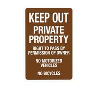 Segnale di avvertimento con scritta "Private Property Right To Pass By Permission No Motorized Vehicles No Bicycles", cartello metallico per la sicurezza della proprietà privata per la sicurezza delle
