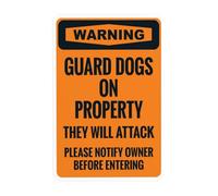 Segnale di avvertimento con scritta "Warning Guard Dogs On Property They Will Attack Please Notify Owner Before Entering", segnale di avvertimento Beware of Dog Security, cartello metallico per la