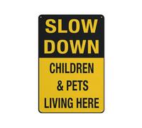 Segnale di avvertimento in alluminio per bambini e animali domestici che vivono qui, 30,5 x 20,3 cm, per uso interno ed esterno