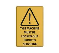 Segnale di avvertimento in alluminio riflettente con simbolo per uso interno ed esterno con scritta "Caution This Machine Must Be Locked Out Prior To Servicing", 30,5 x 20,3 cm