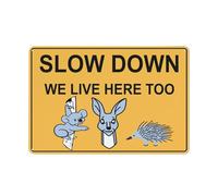 Segnale di avvertimento in alluminio riflettente con simbolo per uso interno ed esterno, Slow Down We Live Here Too, koala, canguro, Echidna, 30,5 x 20,3 cm