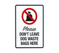 Segnale di avvertimento in metallo con scritta in lingua inglese "Please Don't Leave Dog Waste Bags Here", per la sicurezza dei rifiuti degli animali domestici, per affari, casa, esterni, interni