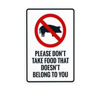 Segnale di avvertimento in metallo con scritta in lingua inglese "Please Don't Take Food That Don't Belong To You" (lingua italiana non garantita), per la sicurezza delle stanze, per la casa, per