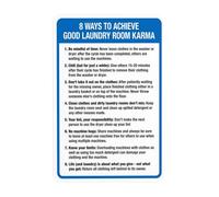 Segnale di avvertimento Karma con scritta "Eight Ways To Achieve Good Laundry Room", per la sicurezza della stanza, per affari, casa, esterni, interni, strada, cortile, garage, muro stradale