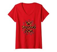 Segnale di Avvertimento No Touching Zone Not Friendly Do Not Touch Maglietta con Collo a V, Donna, Rosso, XL