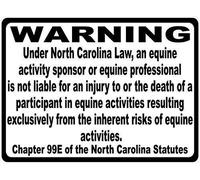 Segnale di avvertimento North Carolina Equine Liability Law Sign, Inform Patrons at Your Horse Riding Facility of Your Company's Rules Sign Business Sign alluminio metallo latta Sign 15,2 x 20,3 cm