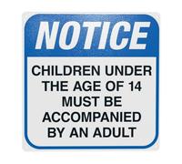 Segnale di avvertimento per bambini sotto i 14 anni con scritta in lingua inglese "Must Be Accompanied By An Adult Warning, Pool Rules, Security Metal Signs for Home Business Street Wall Safety