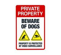 Segnale di avvertimento per la sicurezza della proprietà privata Beware Of Dogs Property Is Protected By Videosorveglianza, cartello in metallo per la sicurezza della proprietà privata per la