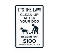 Segnale di avvertimento per legge sulla sanità pubblica con scritta in inglese "It's The Law Clean Up After Your Dog Maximum Fine $100", per la sicurezza della cacca del cane, per la sicurezza della