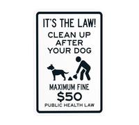 Segnale di avvertimento per legge sulla sanità pubblica con scritta in inglese "It's The Law Clean Up After Your Dog Maximum Fine $50", per la sicurezza della cacca del cane, per la sicurezza della