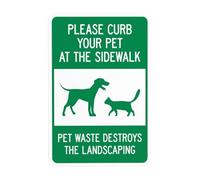 Segnale di avvertimento "Please Curb Your Pet At The Sidewalk Pet Waste Destroys The Landscaping, Curb Your Dog Security", cartello in metallo per affari, casa, strada, parete, sicurezza, attenzione