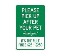 Segnale di avvertimento "Please Pick-Up After Your Pet Thank You Its The Rule Fines $25- $250, Clean Up Dog Poop Security Metal Signs for Business Home Wall Safety Caution Custom Decor 20,3 x 30,5 cm