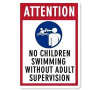 Segnale di avvertimento, regole della piscina, attenzione non bambini che nuotano senza supervisione di un adulto, cartello di sicurezza per piscina, 20,3 x 30,5 cm, in metallo e alluminio