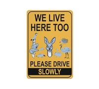 Segnale di avvertimento riflettente in alluminio con simbolo per interni ed esterni con scritta "We Live Here Too Please Drive Slowly Wildlife Group", 30,5 x 20,3 cm