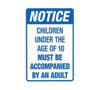 Segnale di avvertimento stradale con scritta "Children Under The Age Of 10 Must Be Accompanied By An Adult Sign, Pool Rules Security Metal Signs for Home Business Street Wall Safety Caution Custom
