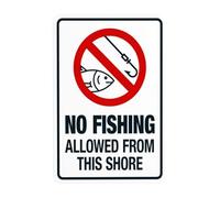 Segnale di avvertimento verticale con scritta "No Fishing Allowed From This Shore", segnale di divieto di sicurezza, cartelli in metallo per affari, casa, esterni, interni, cortile, garage, parete