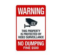 Segnale di avvertimento Warning This Property Is Protected By Video Surveillance No Dumping Fine $500, Segnale di divieto di sicurezza in metallo per affari Casa Sicurezza Sicurezza Attenzione