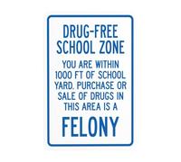 Segnale di avvertimento "You Are Within 1000 Ft Of A School Yard Purchase or Sale of Drugs In This Area", Segnali in metallo per la sicurezza delle proprietà scolastiche, per la sicurezza della casa