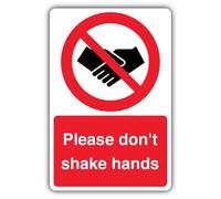 Segnale di divieto con scritta "V Safety Please Don't Shake Hands", 200 x 300 mm, in alluminio composito, prodotto in Gran Bretagna