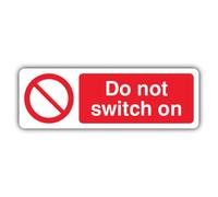 Segnale di divieto di sicurezza con scritta "V Safety Do Not Switch On", 300 x 100 mm, in plastica rigida da 1 mm, prodotto in Gran Bretagna