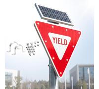 Segnale Di Rendimento Solare Con Luci Led Lampeggianti, Segnale Stradale In Alluminio Da 28", Impermeabile Ip65 Con Accessori Di Montaggio, Riflettente Di Livello Professionale. 35inch