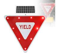 Segnale Di Rendimento Solare Da 24"/28" Conforme A R1-1 Triangolo Invertito Alluminio Con Luci LED Lampeggianti Protezione UV Antiruggine IP65 Segnale Di Pericolo Del Traffico Lampeggiante(2Pc,24'')