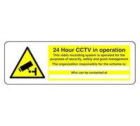 Segnale di sicurezza 24 Hour Cctv in funzione, questo sistema di registrazione video è azionato, in plastica rigida da 1,2 mm, per uso interno/esterno (450 mm x 150 mm), distanza di visualizzazione