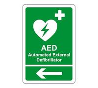 Segnale di sicurezza AED - Segnale di emergenza con freccia sinistra per defibrillatore esterno automatico - 1,2 mm in plastica rigida per uso interno/esterno (150 mm x 100 mm) distanza di