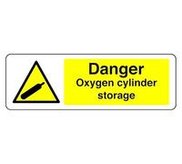 Segnale di sicurezza autoadesivo "Danger Oxygen Cylinder Storage" (150 mm x 50 mm) distanza di visualizzazione a meno di 3 m.