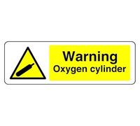 Segnale di sicurezza autoadesivo "Warning Oxygen Cylinder" (450 mm x 200 mm), distanza di visualizzazione a meno di 7 m.