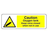 Segnale di sicurezza con scritta "Caution Oxygen Tank Keep Valve Closed When Not In Use - Cartello di sicurezza" - Adesivo autoadesivo ad alta aderenza (600 mm x 300 mm) Distanza di visualizzazione