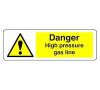 Segnale di sicurezza con scritta "Danger High Pressure Gas Line" da 1,2 mm, in plastica rigida per uso interno/esterno (600 mm x 300 mm), distanza di visualizzazione entro 14 m.