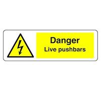Segnale di sicurezza con scritta "Danger Live Pushbars - High Tack autoadesivo adesivo (600 mm x 300 mm) Distanza di visualizzazione entro 14 m.