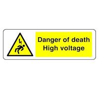 Segnale di sicurezza con scritta "Danger Of Death High Voltage - Adesivo autoadesivo ad alta adesività (300 mm x 100 mm) Distanza di visualizzazione entro 5 m.