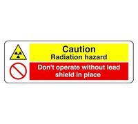 Segnale di sicurezza con scritta in inglese "Caution Radiation Hazard Don't Operate Without Lead Shield In Place", in plastica rigida da 1,2 mm, per uso interno/esterno (450 mm x 200 mm), distanza di