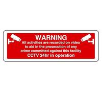 Segnale di sicurezza con scritta in inglese "The Prosecution Of Any Crime Committed Against This Facility Cctv 24Hr In Operation", in plastica rigida da 1,2 mm, per uso interno/esterno (450 mm x 150