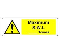 Segnale di sicurezza con scritta "Maximum S W L Tonnes" - Adesivo autoadesivo ad alta aderenza (600 mm x 300 mm) Distanza di visualizzazione entro 14 m.